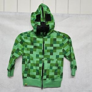Minecraft Face Cover Hoodie Zip Up Jacket Green 60% Cotton 40% Polyester Sz XS
